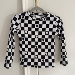 Zara Black and White Checkerboard top with Heart motif Girls S 6